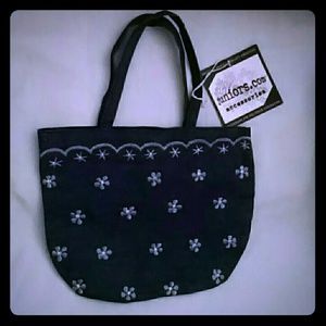 Rare Vintage Fabric embroidered navy blue handbag purse